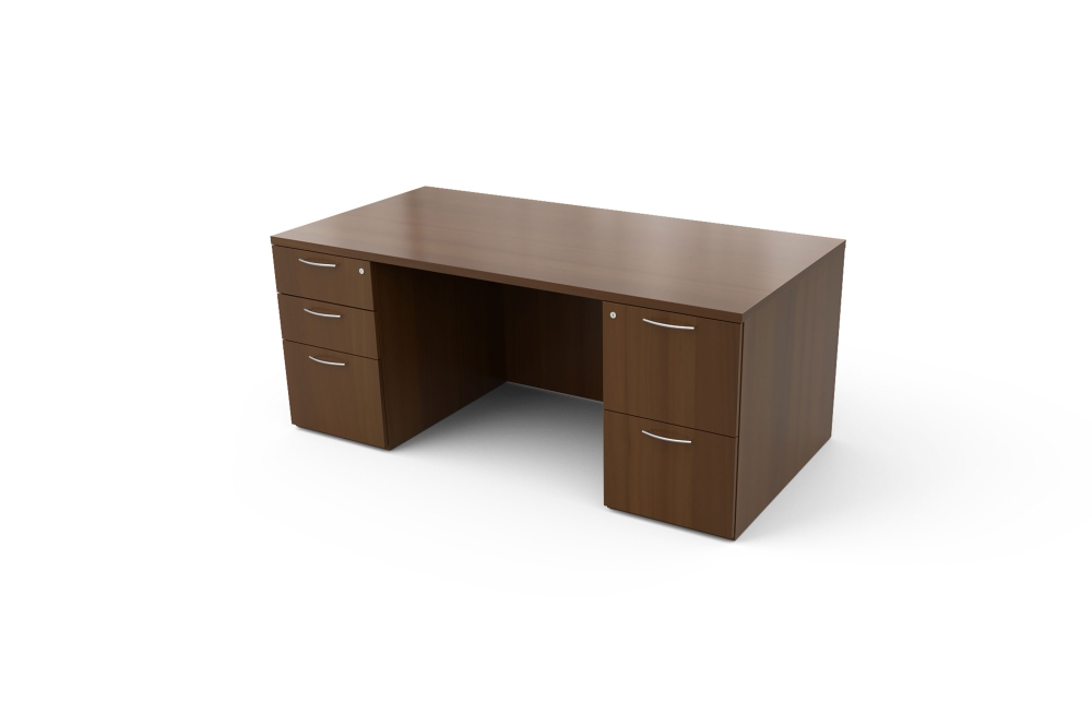 Double Pedestal Desk with Rectangle Top and Stepped Front