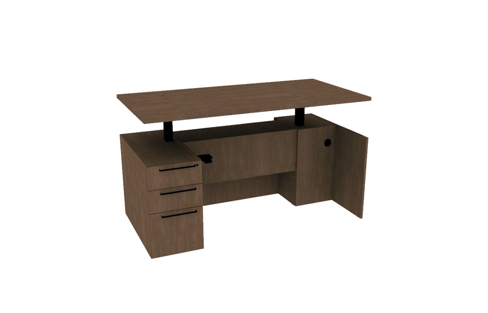 Veneer Height Adjustable Single Ped Desk with Stepped Front