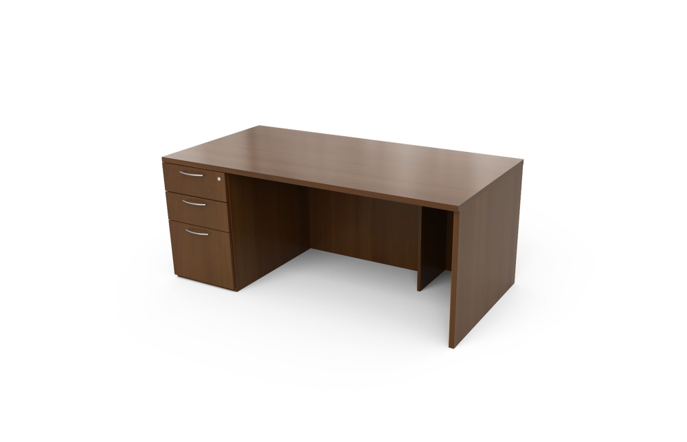 Single Pedestal Desk with Rectangle Top and Stepped Front