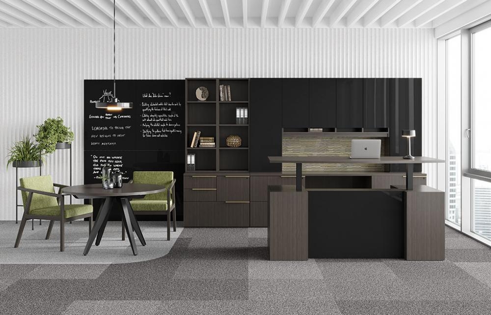 Indiana Furniture, Desks + Workstations, Filing + Storage, Gesso offers a foundational suite of casegoods primed to evolve