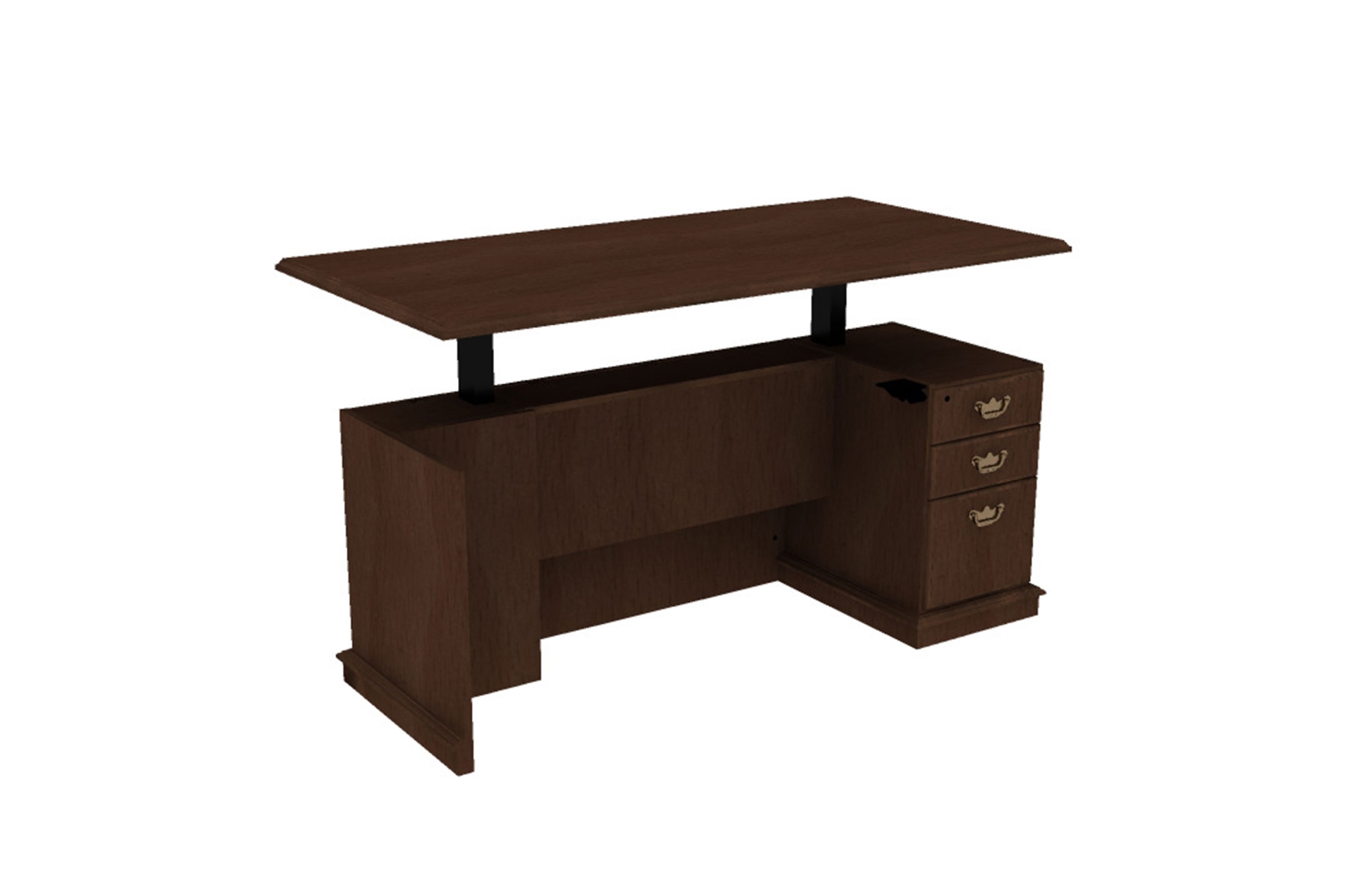 36x72 Height Adjustable Single Pedestal Desk, Right, with Box/Box/File Pedestal