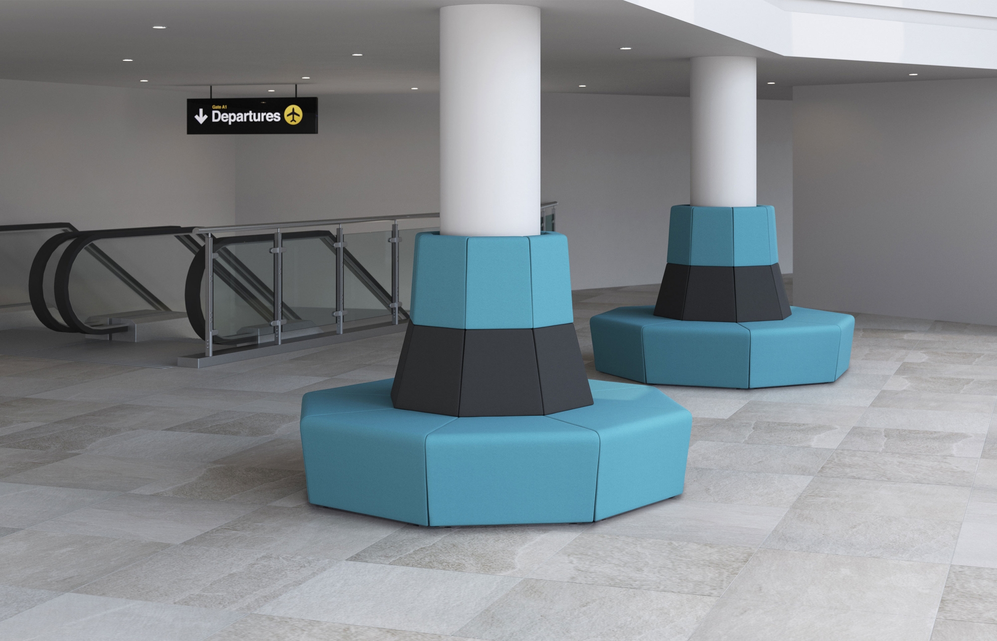 Indiana Furniture FifteenLounge BlackAqua Corner HighBack Airport Contrasting