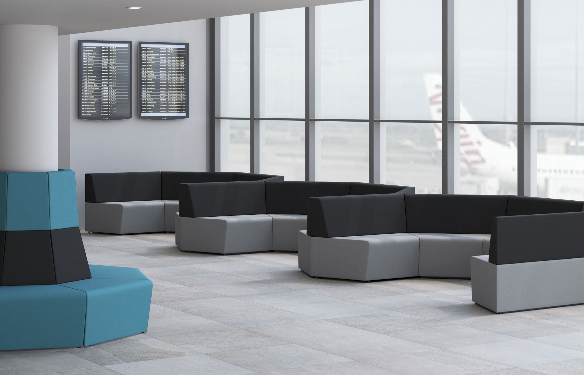 Indiana Furniture FifteenLounge BlackGrayAqua Low HighBack\ Airport Contrasting