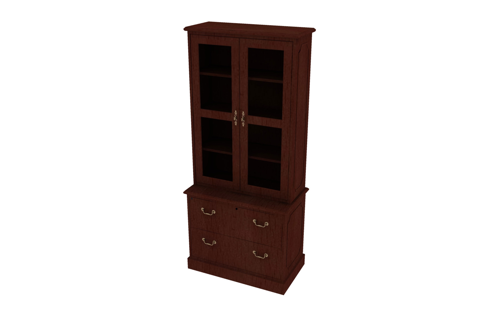 Surface Mount Bookcase with Glass Door Insert and Two High Lateral File (46-1534TUG with 46-2036L2)