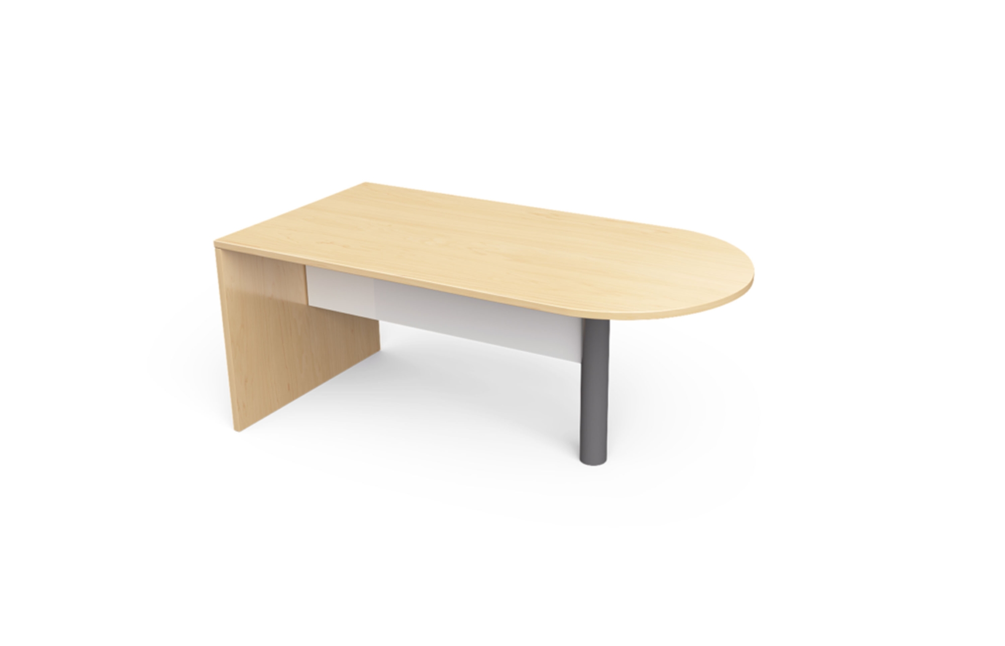 D-Top Desk with Cylinder Leg and High Gloss White Acrylic Half Modesty (Left: 66-3066DUL, 66-3072DUL, 66-3084DUL, 66-3672DUL, 66-3684DUL; Right: 66-3066DUR, 66-3072DUR, 66-3084DUR, 66-3672DUR, 66-3684DUR; with 66-HGAH)