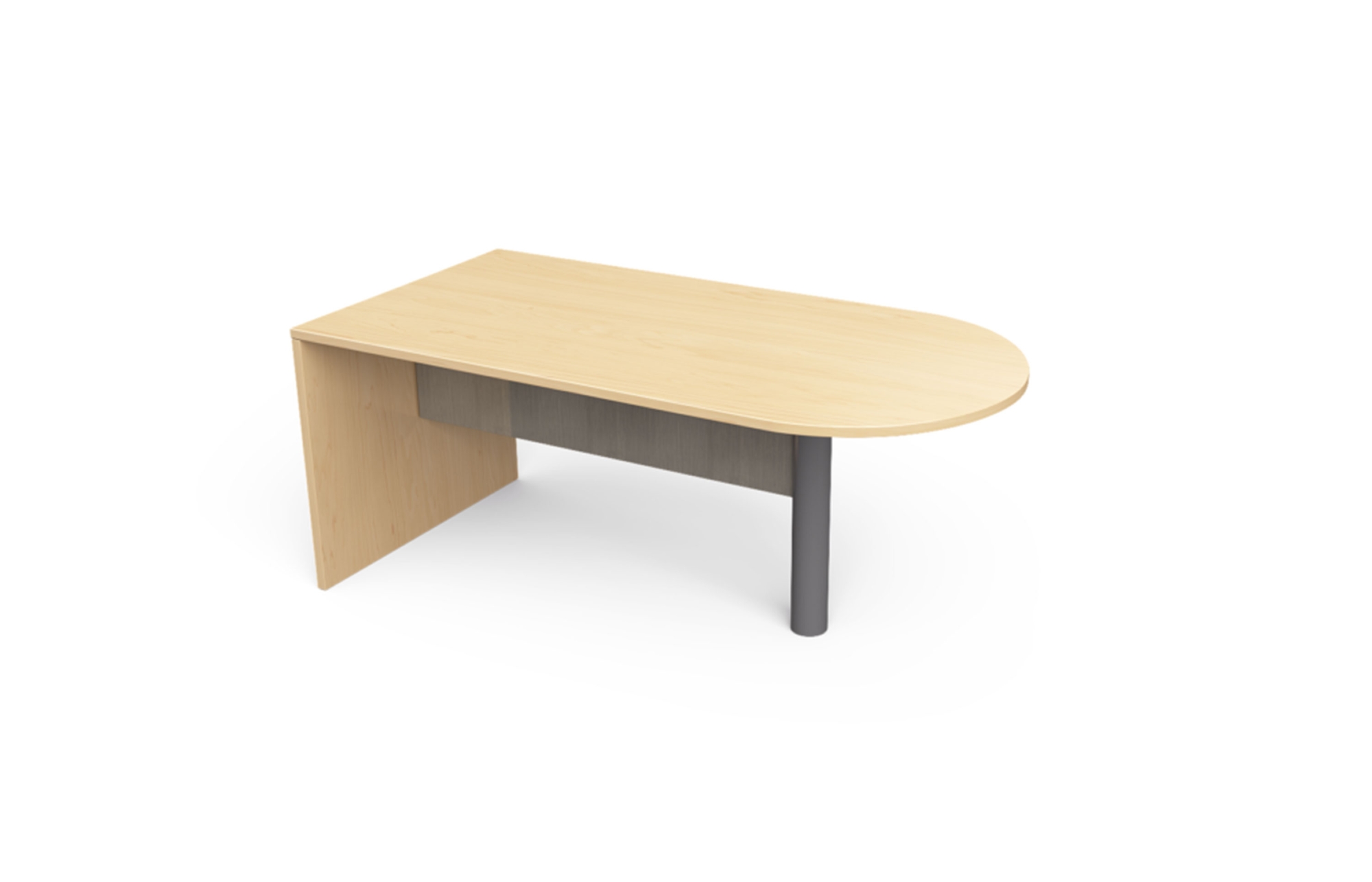 D-Top Desk with Cylinder Leg and High Gloss Wired Mercury Acrylic Half Modesty (Left: 66-3066DUL, 66-3072DUL, 66-3084DUL, 66-3672DUL, 66-3684DUL; Right: 66-3066DUR, 66-3072DUR, 66-3084DUR, 66-3672DUR, 66-3684DUR; with 66-HGAH)