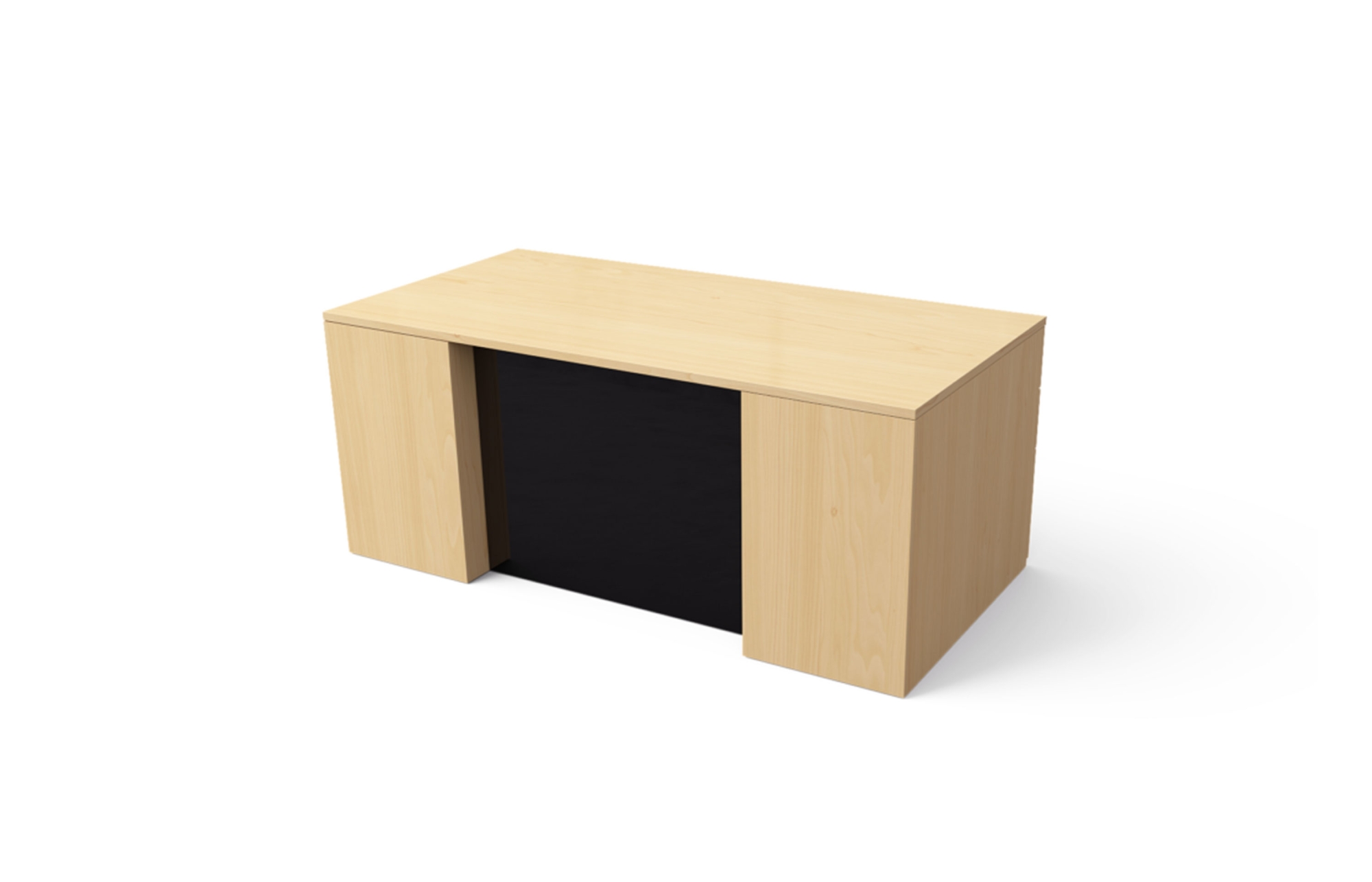 Double Pedestal Desk with Rectangle Top, Stepped Front, and High Gloss Black Acrylic Modesty (68-3672DPS with 66-HGAF)