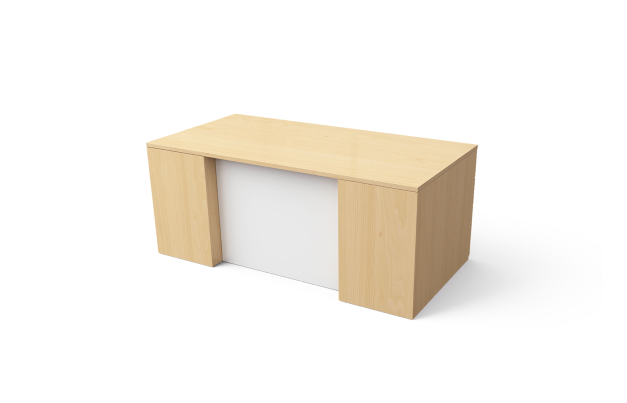 Double Pedestal Desk with Rectangle Top, Stepped Front, and High Gloss White Acrylic Modesty (68-3672DPS with 66-HGAF)