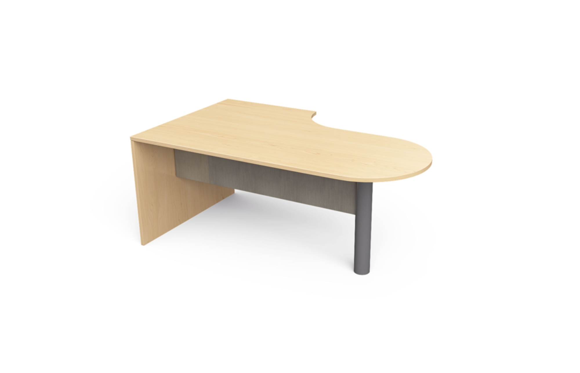 Extended D-Top Desk with Cylinder Leg and High Gloss Wired Mercury Acrylic Half Modesty (Left: 66-4272EDL, Right: 66-4272EDR; with 66-HGAH)