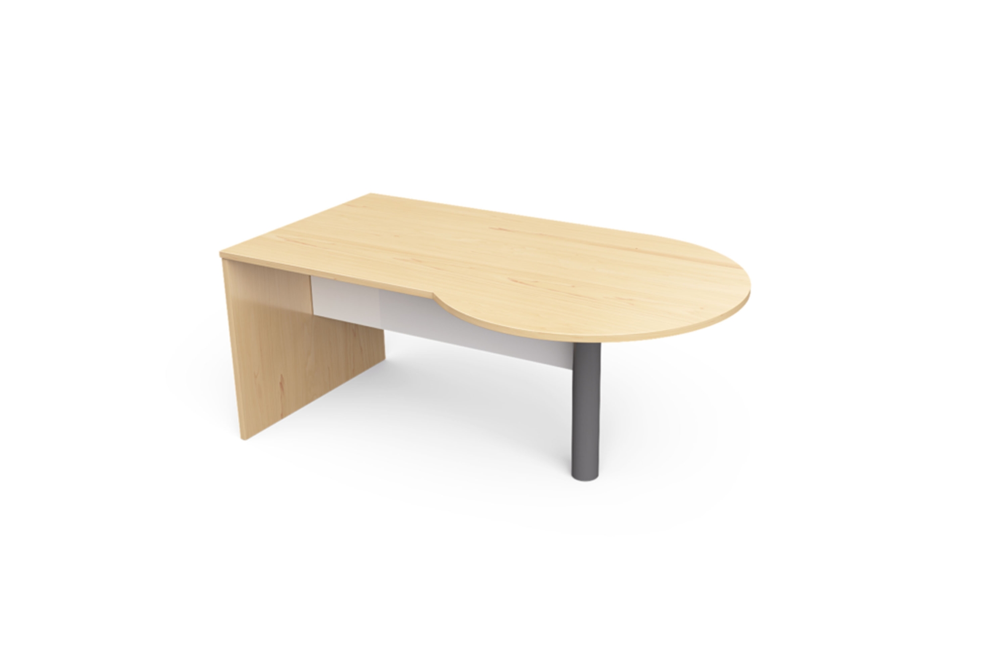 P-Top Desk with Cylinder Leg and High Gloss White Acrylic Half Modesty (Left: 66-4272PL, 66-4284PL; Right: 66-4272PR. 66-4284PR, with 66-HGAH)