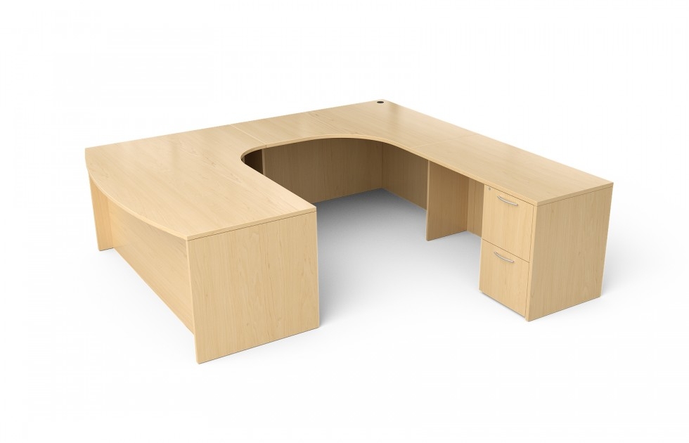 Curved U-Unit with Curved Single Pedestal Desk, Corner Unit, and Return