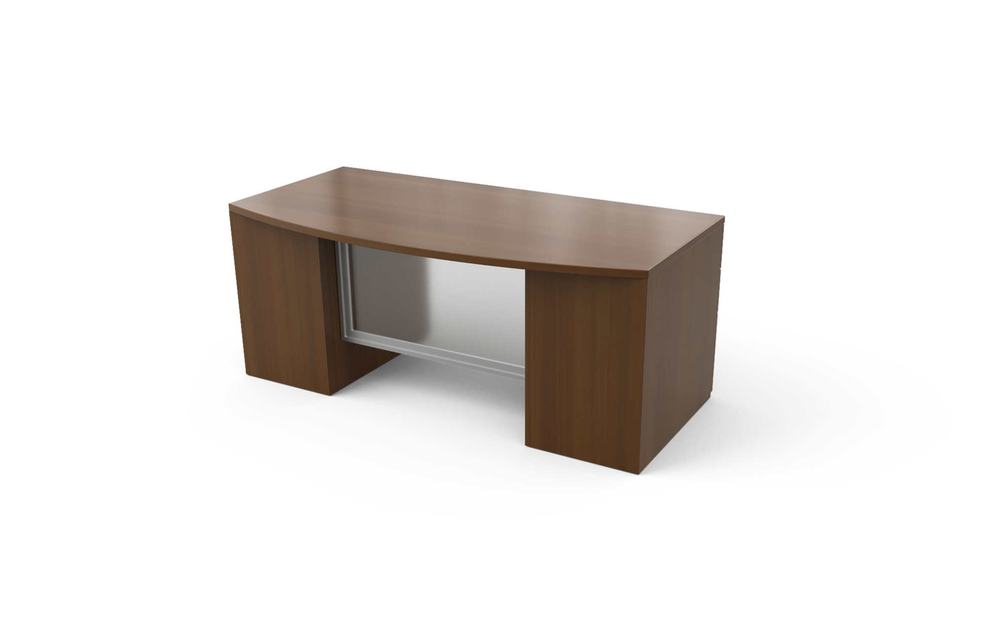 Double Pedestal Desk with Bow Top, Stepped Front, and 3/4 Framed Acrylic Modesty