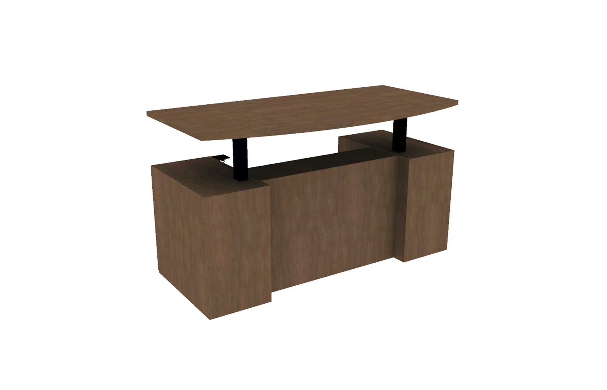 Veneer Height Adjustable Double Ped Desk with Bow Top and Stepped Front