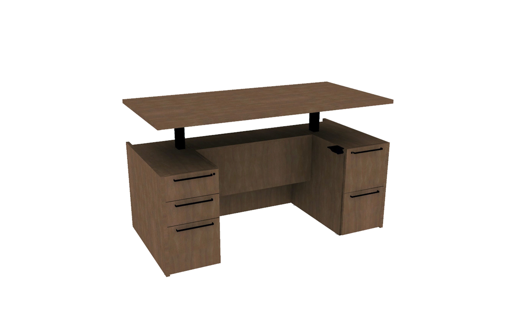 Veneer Height Adjustable Double Ped Desk