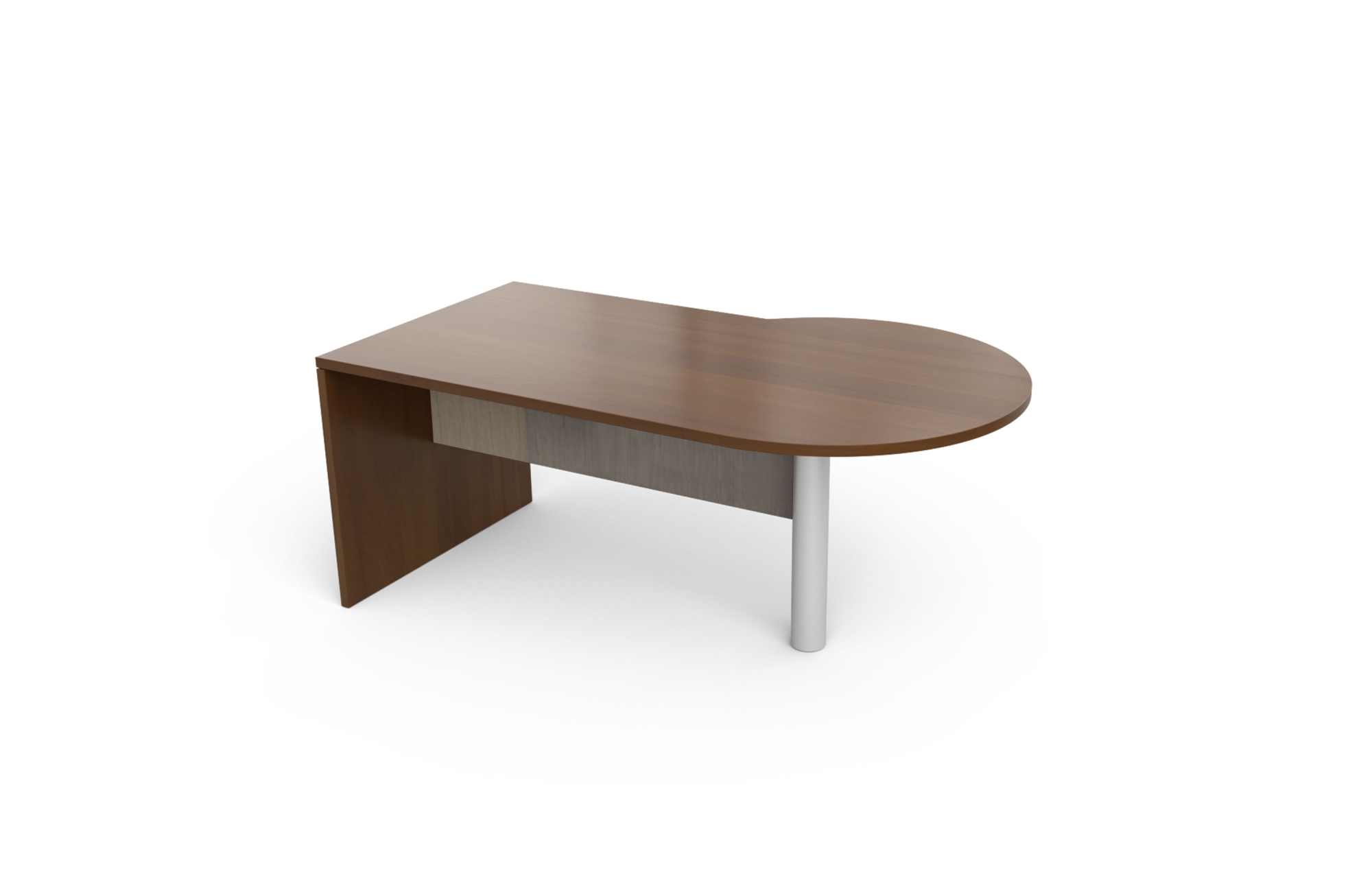 P-Top Desk with Cylinder Leg and High Gloss Acrylic Half Modesty