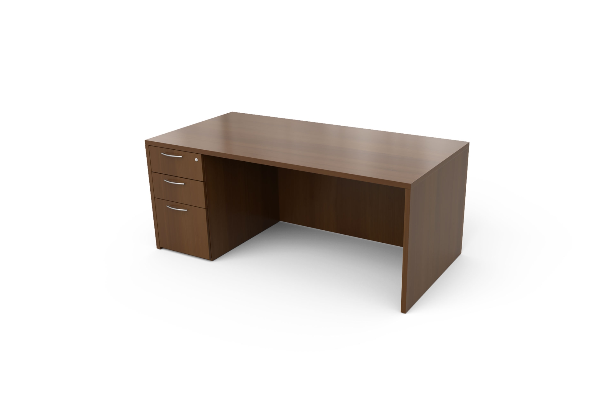 Single Pedestal Desk with Rectangle Top and Recessed Front.