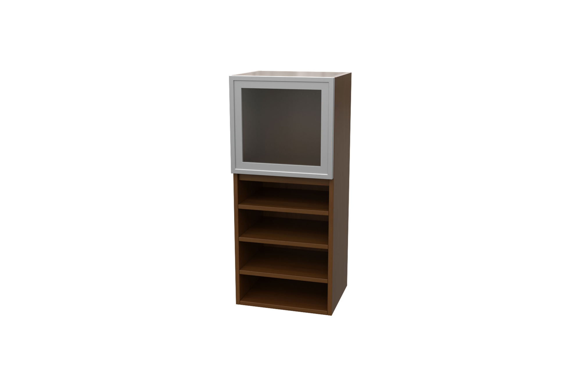 Surface Mount Storage Tower with Framed Acrylic Door and Open Shelving