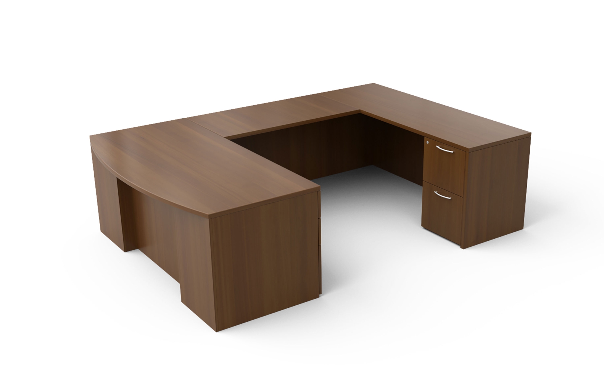 U-Unit with Single Pedestal Desk, Bridge, and Credenza