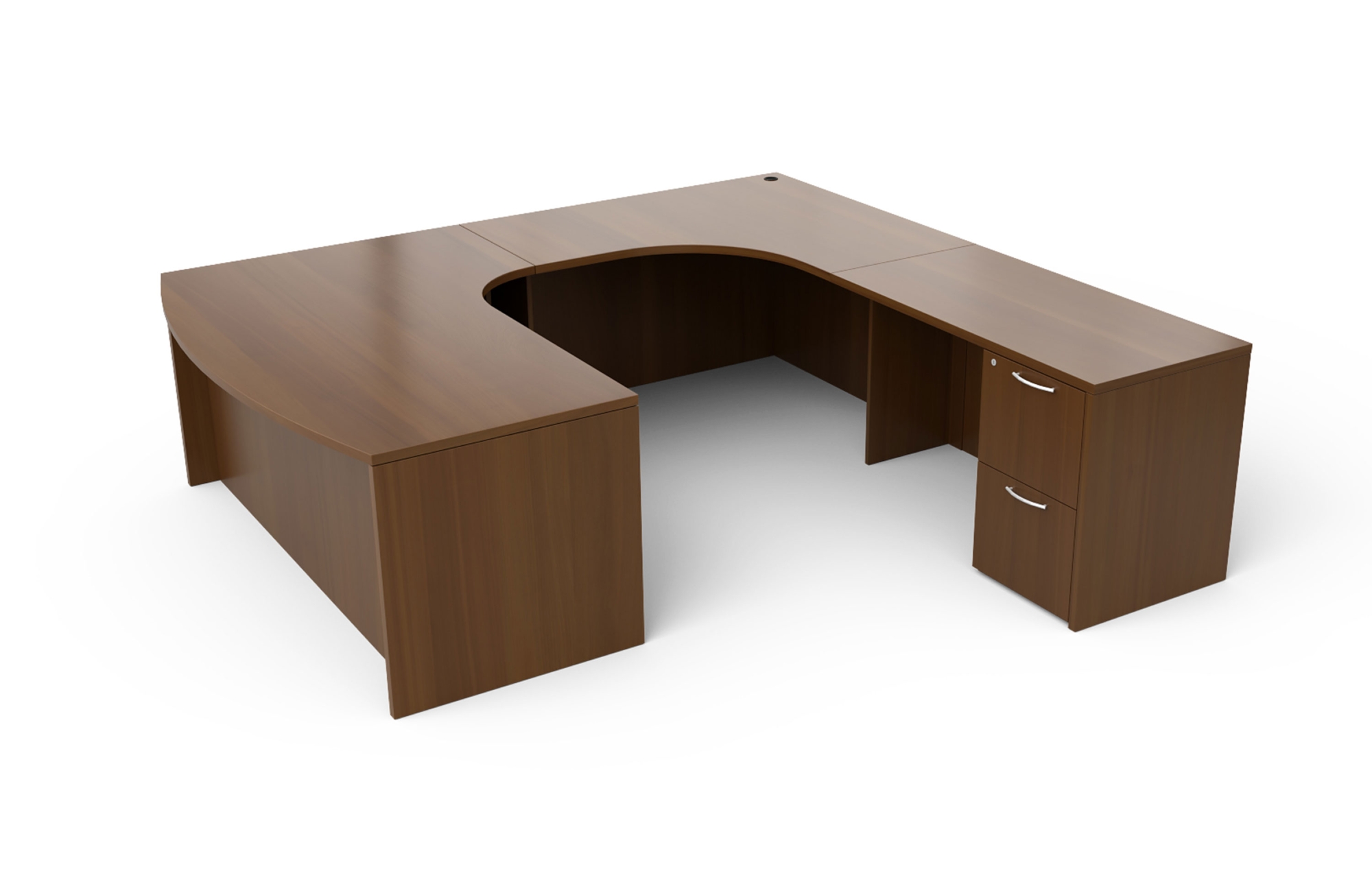 Curved U-Unit with Single Pedestal Desk, Corner Unit, and Return
