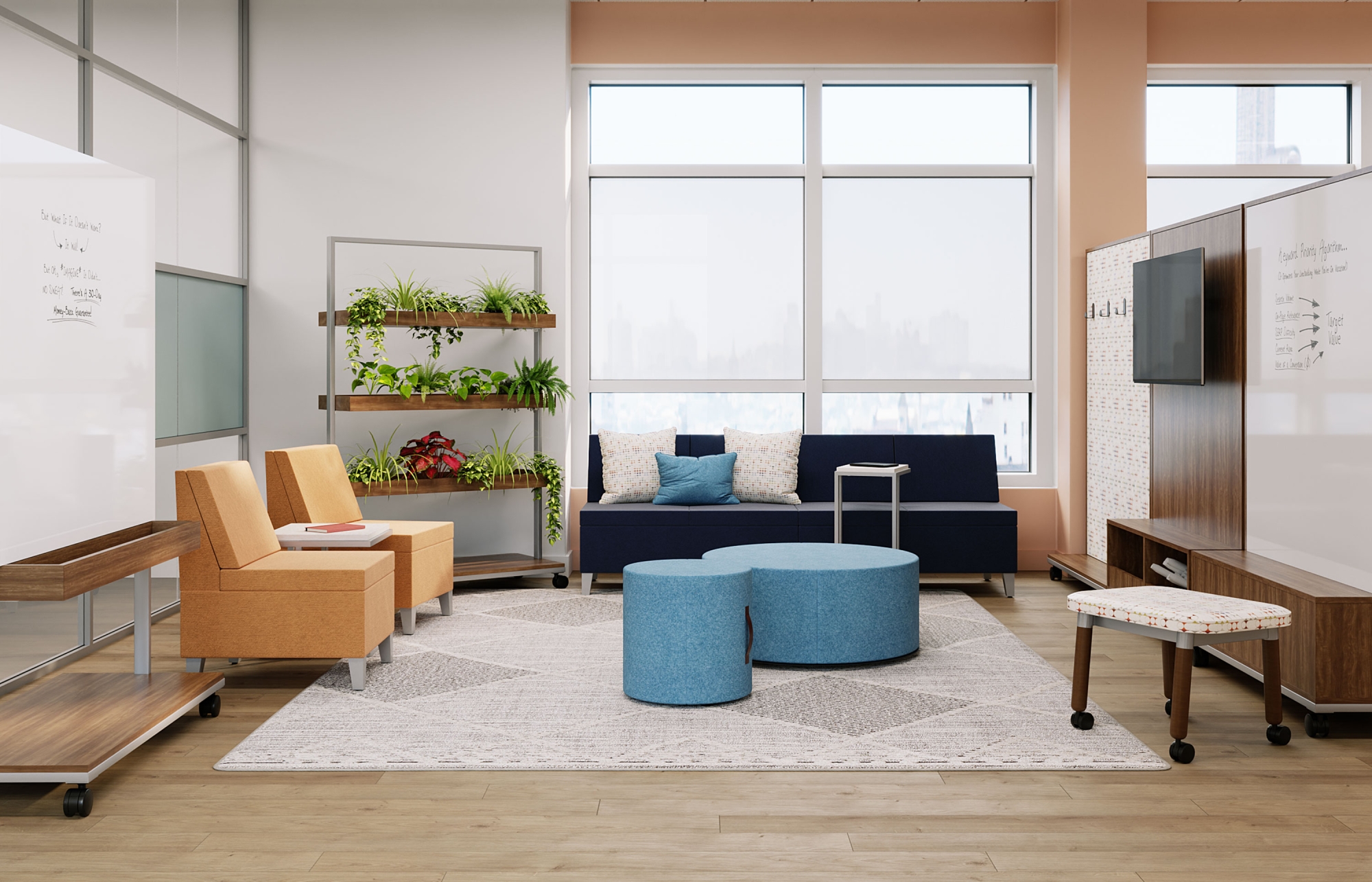 Indiana Furniture Synergy, Otty, Isla, Jot, Cush in blue and orange