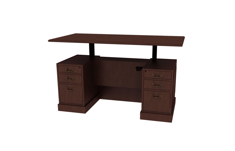 Height Adjustable Double Ped Desks with 6" Overhang and Tray/Box/File Pedestals (46-3672DPSSTS)