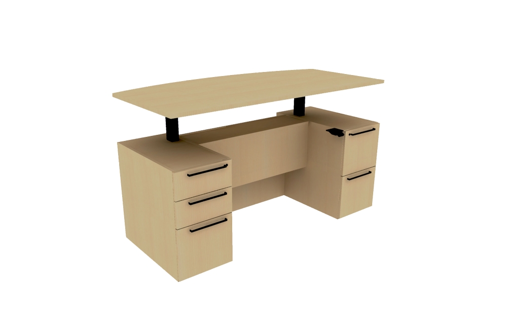 TFL Height Adjustable Double Ped Desk with Bow Top and Stepped Front (68-3672BDPSSTS)