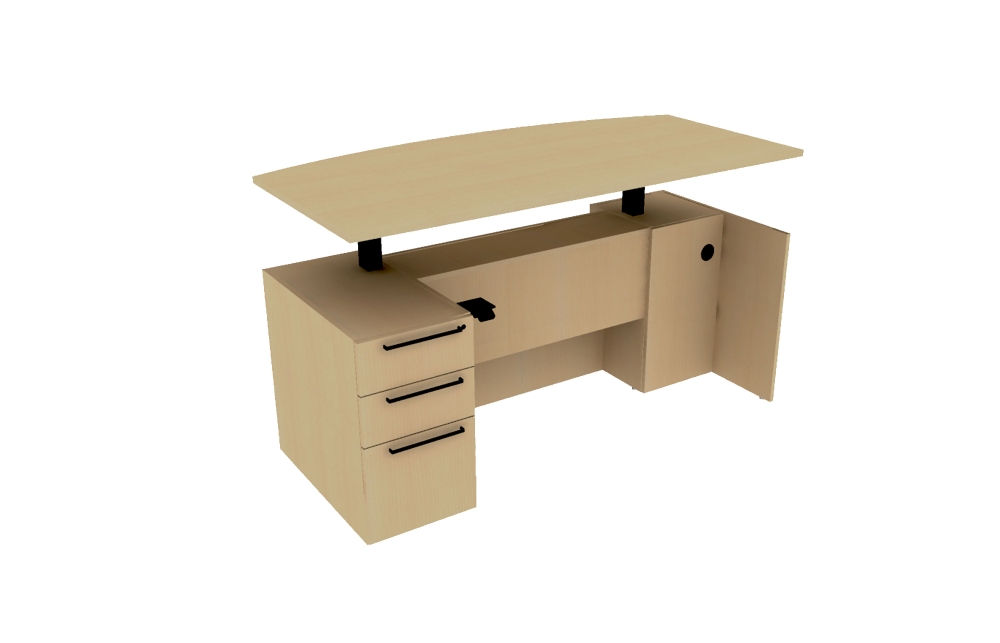 TFL Height Adjustable Single Ped Desk with Bow Top and Stepped Front (Left: 68-3672BLPSSTS, Right: 68-3672BRPSSTS)