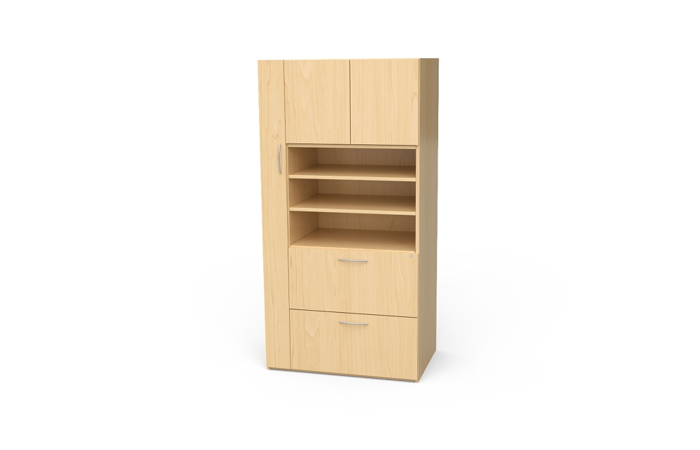 Storage Cabinet with Narrow Tower, Door, Open Shelves, and Lateral File Drawers (Left: 66-3672WDS2L, 66-3684WDS2L; Right: 66-3672WDS2R, 66-3684WDS2R)