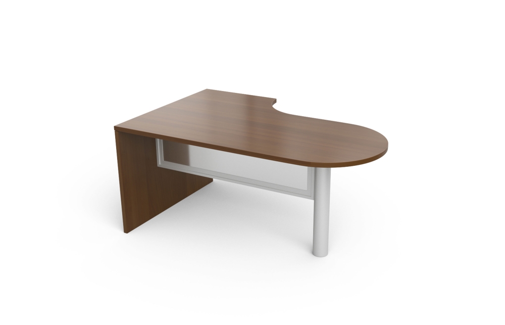 Extended D-Top Desk with Cylinder Leg and Framed Acrylic Half Modesty