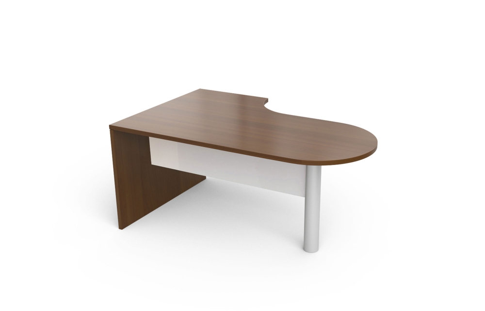Extended D-Top Desk with Cylinder Leg and High Gloss Acrylic Half Modesty