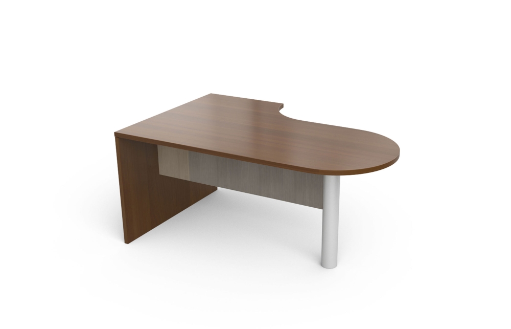Extended D-Top Desk with Cylinder Leg and High Gloss Acrylic Half Modesty