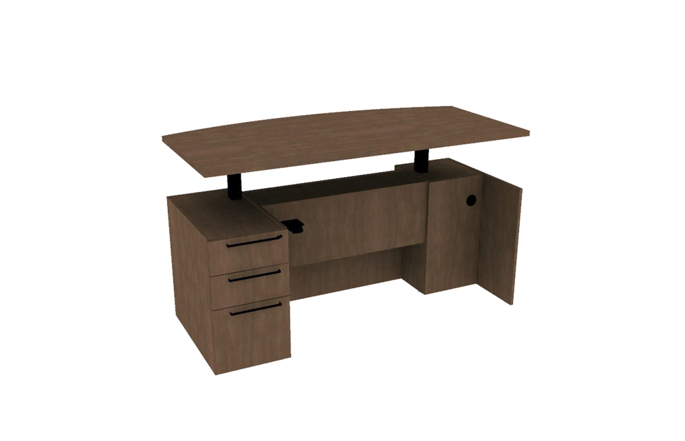 Veneer Height Adjustable Single Ped Desk with Bow Top and Stepped Front