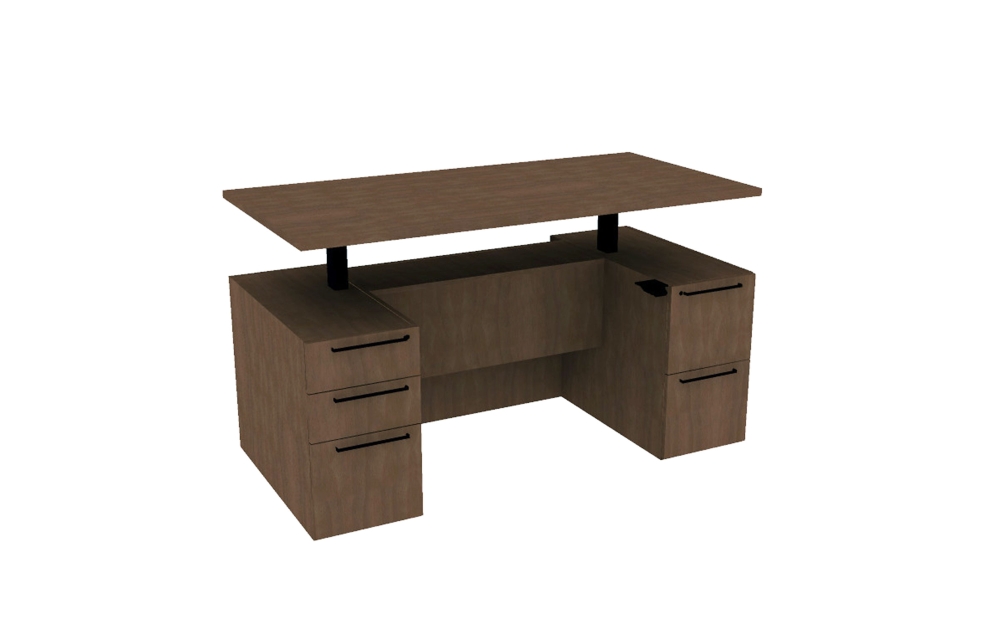 Veneer Height Adjustable Double Ped Desk with Stepped Front