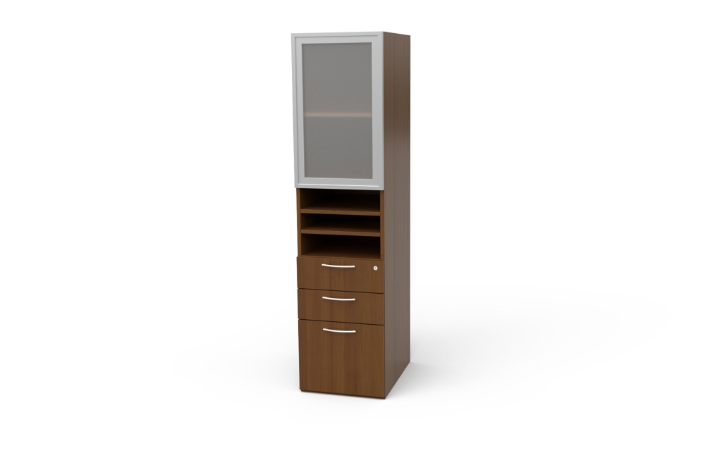 Storage Cabinet with Framed Acrylic Door, Open Shelves, and Box/Box/File Drawers