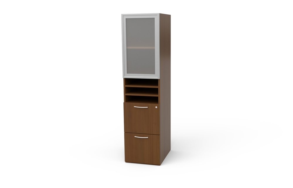 Storage Cabinet with Framed Acrylic Door, Open Shelves, and File/File Drawers